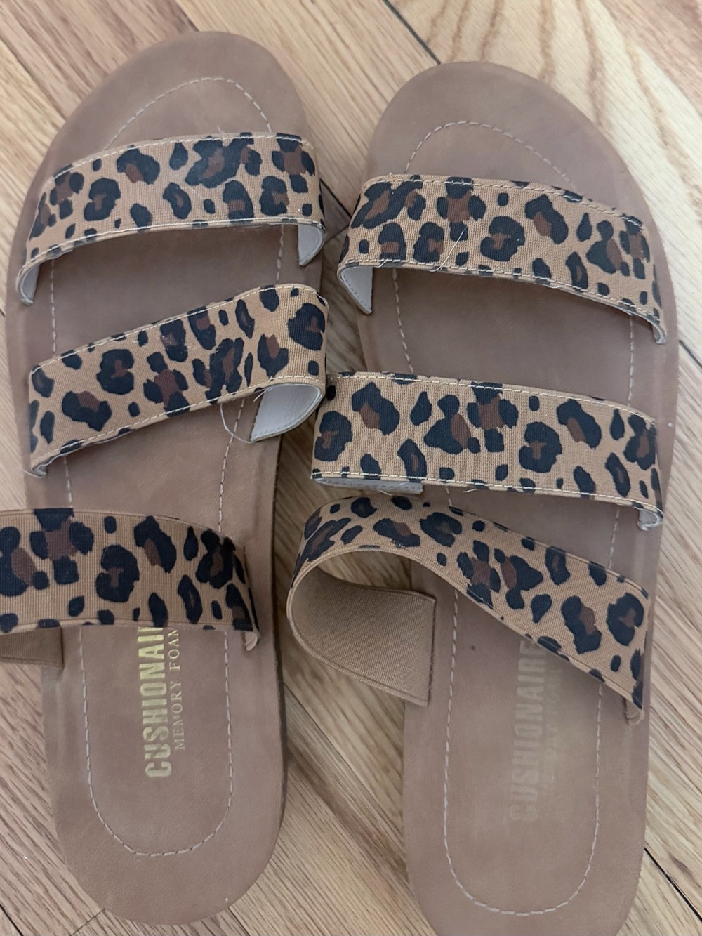 Leopard Print Triple-Strap Slide Sandals - Brown